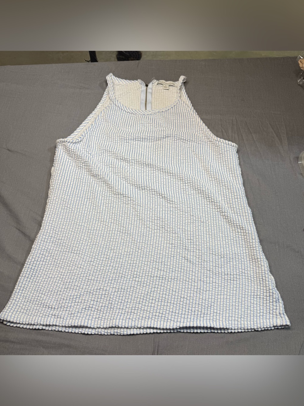 Green Envelope White Tank with Light Blue Pinstripe Texture
